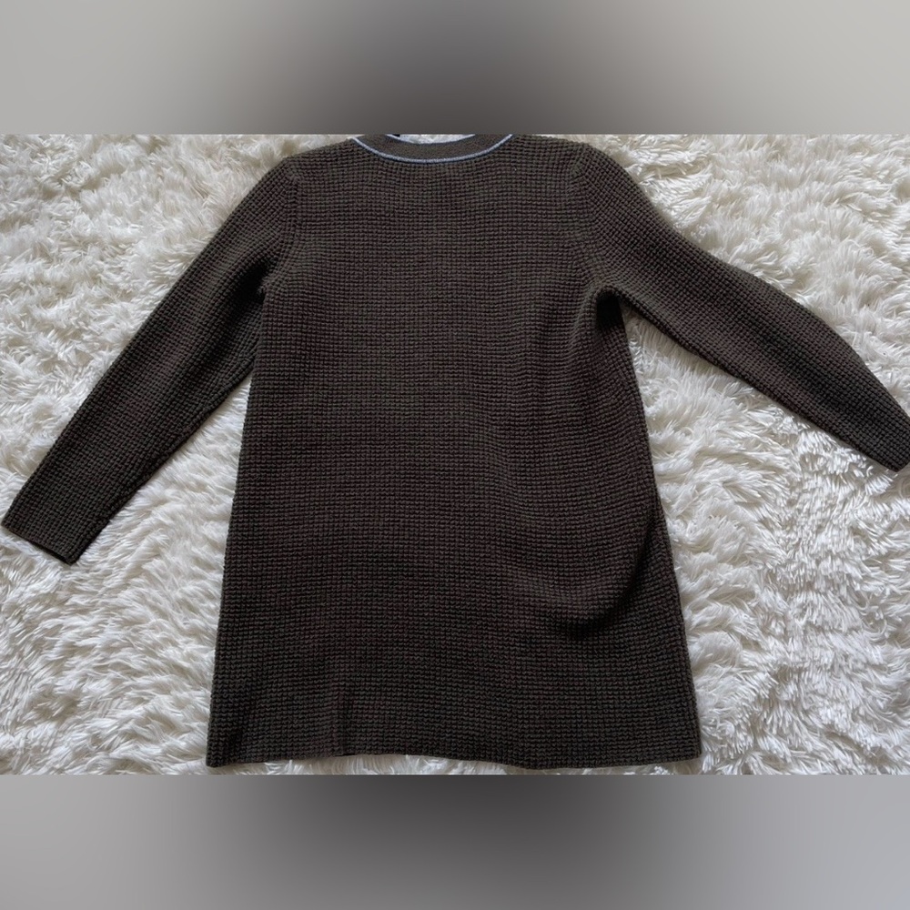 Talbots Longline Cardigan Sweater Coat Olive Green Blue Trim Preppy Cozy Knit S - Picture 4 of 6